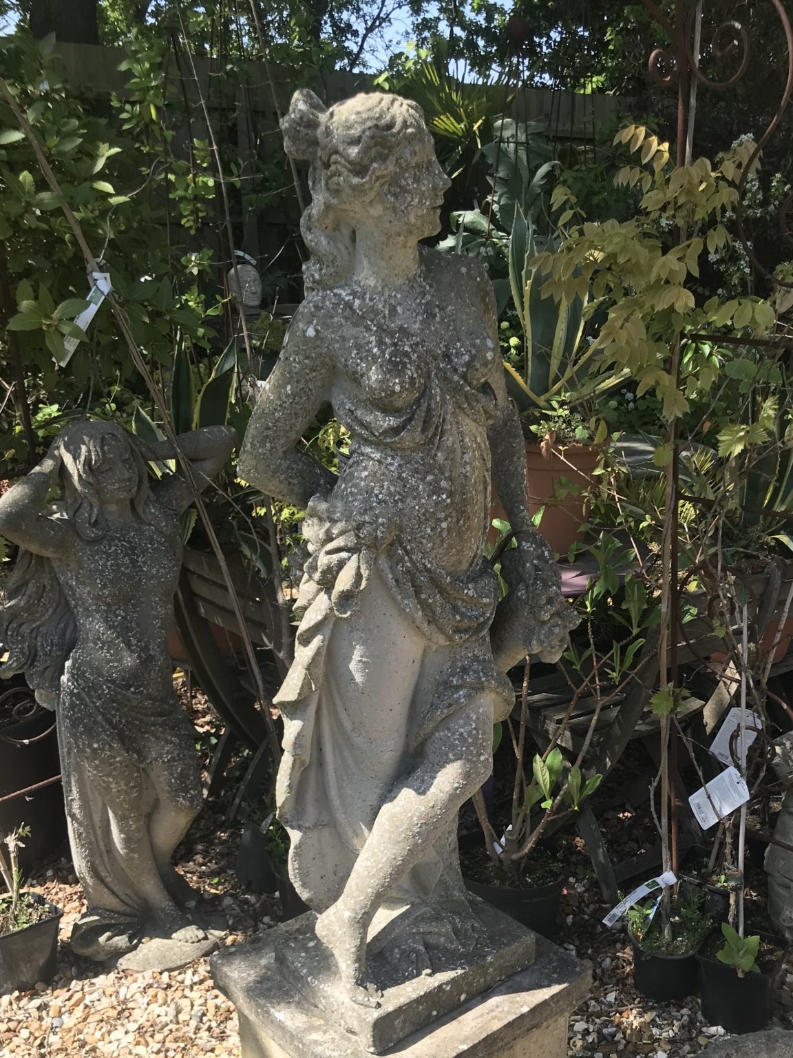 The Old Piggery Garden Centre Weathered Statue of Maiden & Flowers